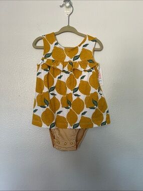 NWT Carters Baby Girls Yellow Lemon Print Ruffle Dress with Bloomers sz 18M